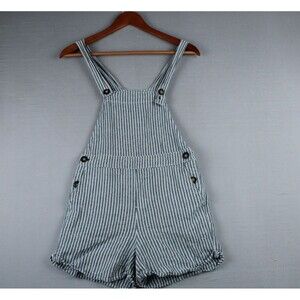 Cali 1850 Linen Cotton Blend Overalls Shorts Blue White Stripe Size XS Summer